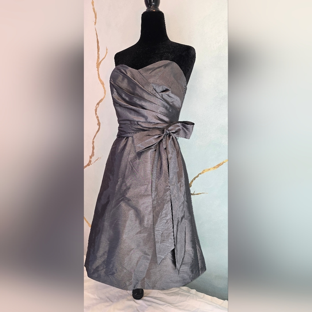 Alfed Sung Gunmetal Charcoal Gray Strapless Sweetheart Cocktail Dress S 4/6